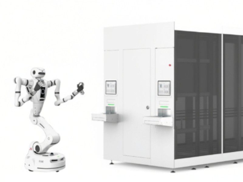 Central drug warehouse system with robotic storage and retrieval for high-volume pharmacy operations